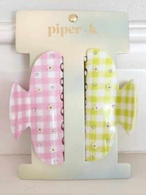 PIPER K Gingham Daisy Clip Set - Pink & Green